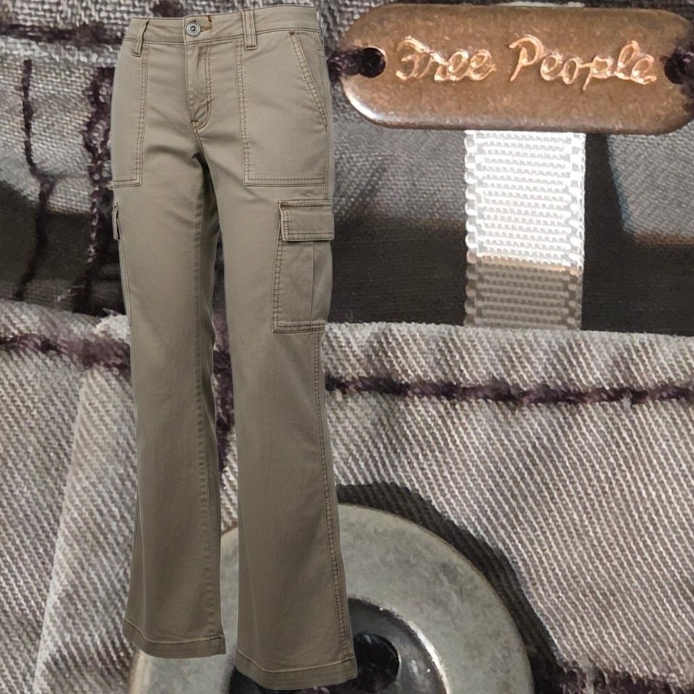 Free People Cargo Pants Women‎ Size 0 Brown Wide Leg Utility Contrast Stitch